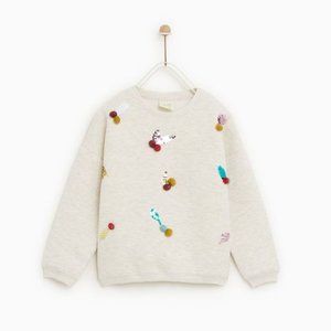 Zara Girl's Pom Pom Sweatshirt with Sequins